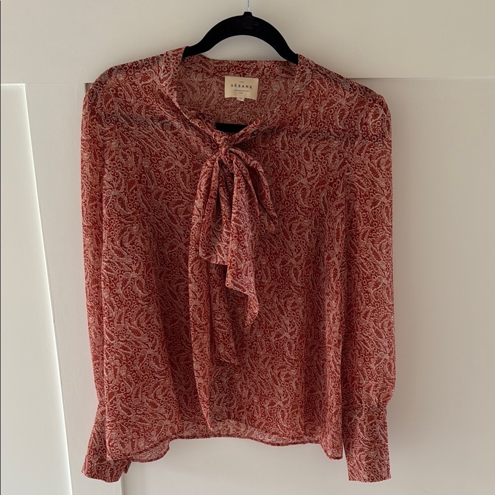 Sezane Pink Tie Front Blouse Relaxed Fit